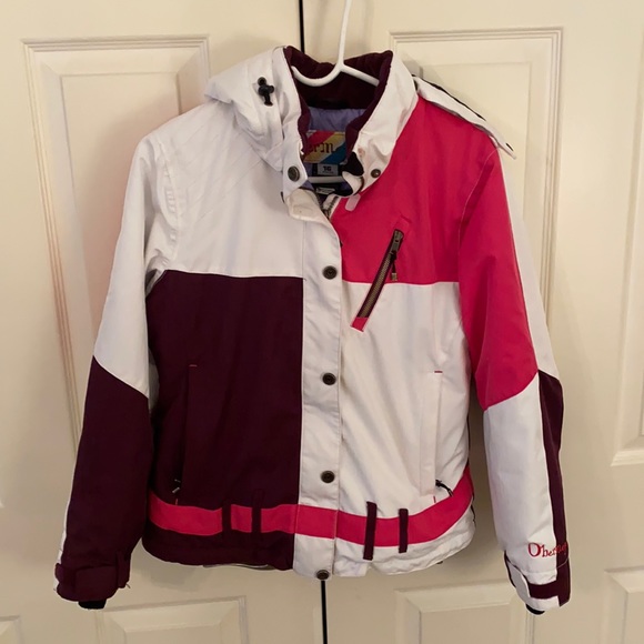 Obermeyer Other - Obermeyer kids color block ski jacket with hood pink purple kids coat